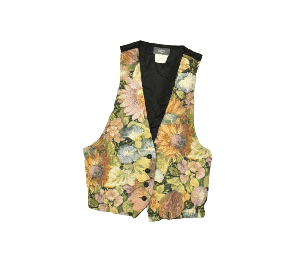 Vintage Fritzi Tapestry Floral Button Vest Women's Regular Size Small 894-075